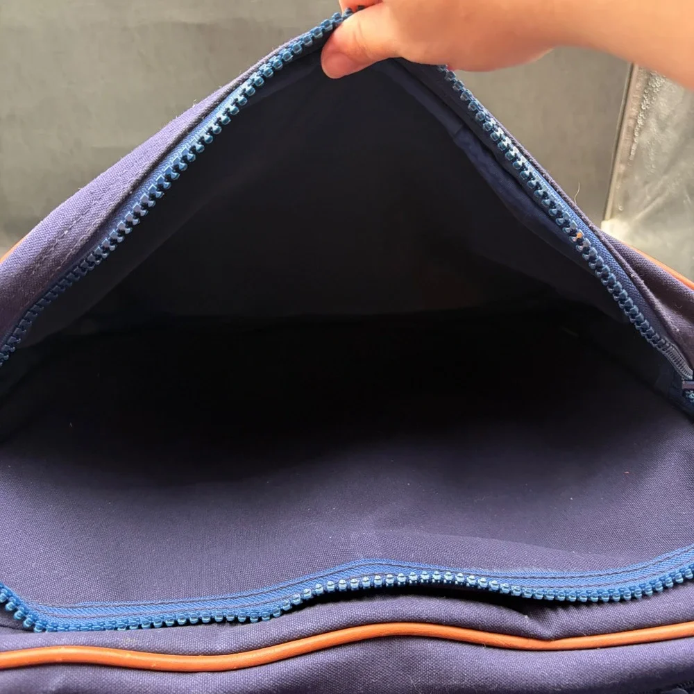 Vintage Lands End Deluxe Square Rigger Navy Canvas Leather Trim Garment Bag